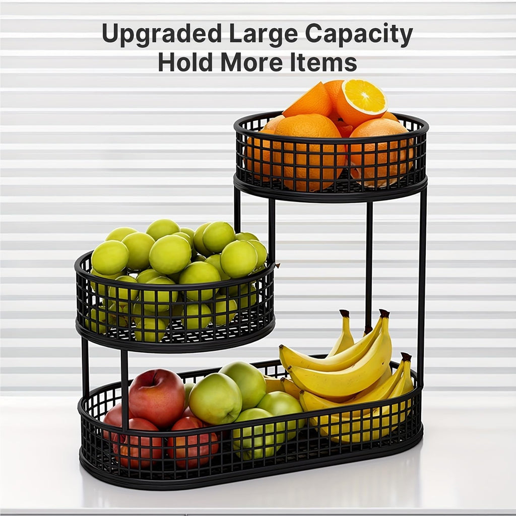 3-Tier Black Metal Fruit Basket with Cover C7621