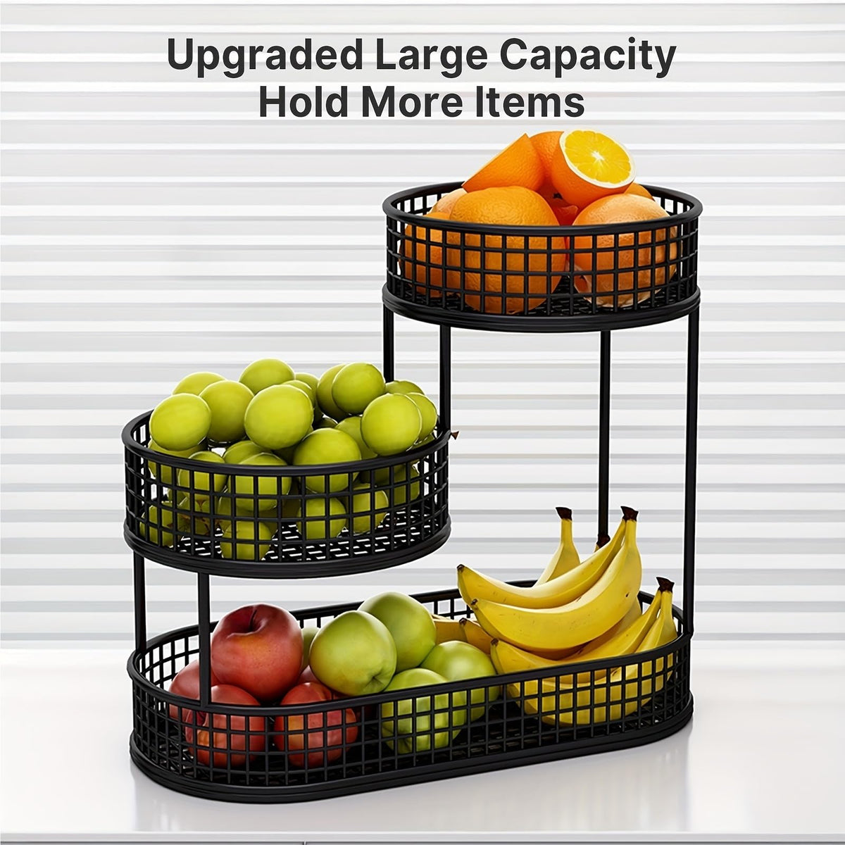 3-Tier Black Metal Fruit Basket with Cover C7621