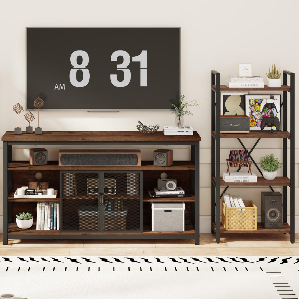 Tall Wood TV Stand with Storage Cabinet I561