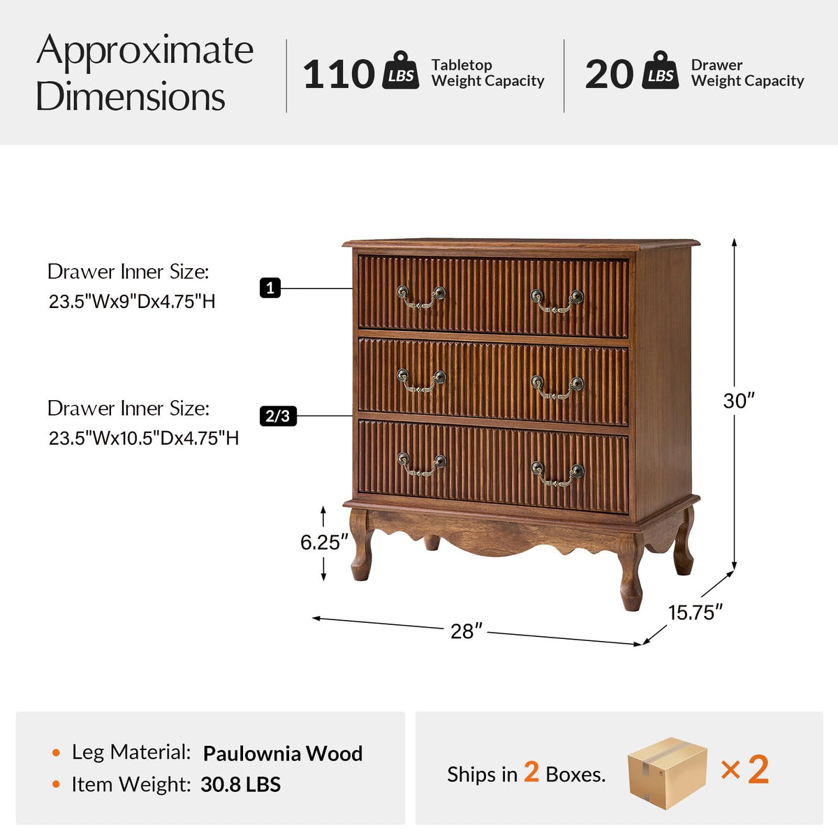 Set of 2 Wood Side Table with 3 Drawers and Charging Station J6301