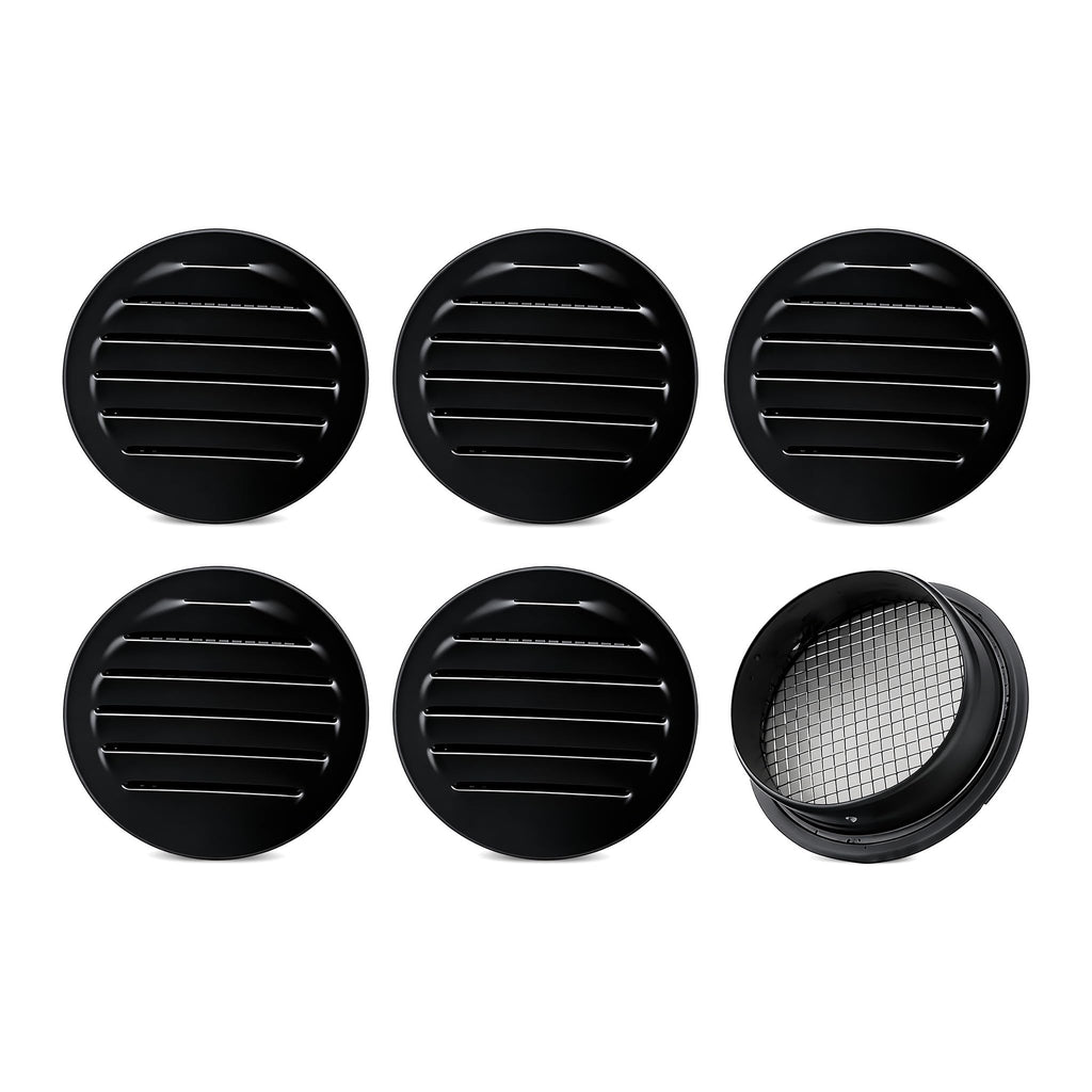 Black 2 Inches Round Aluminum Louver with Insect Screen B700841