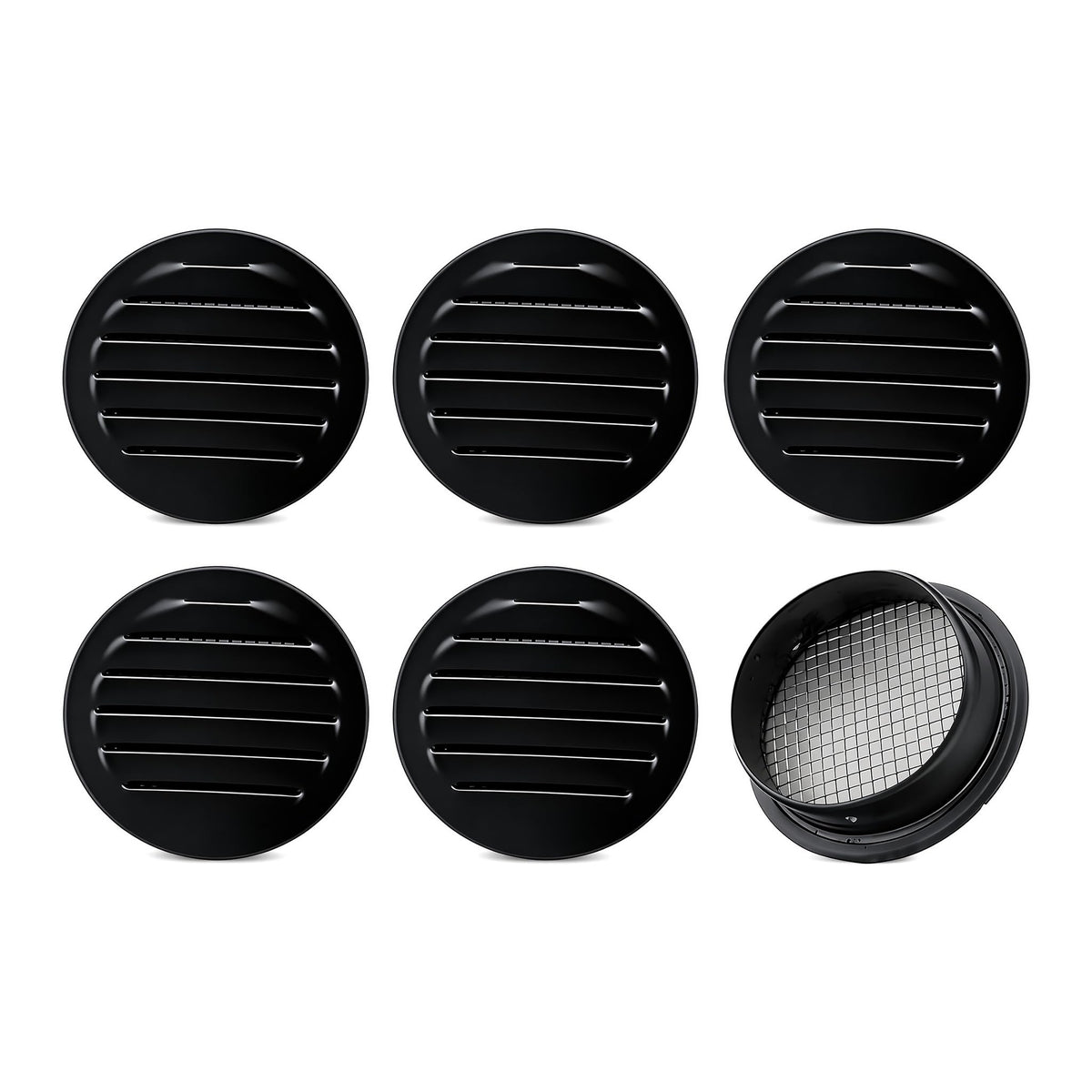 Black 2 Inches Round Aluminum Louver with Insect Screen B700841