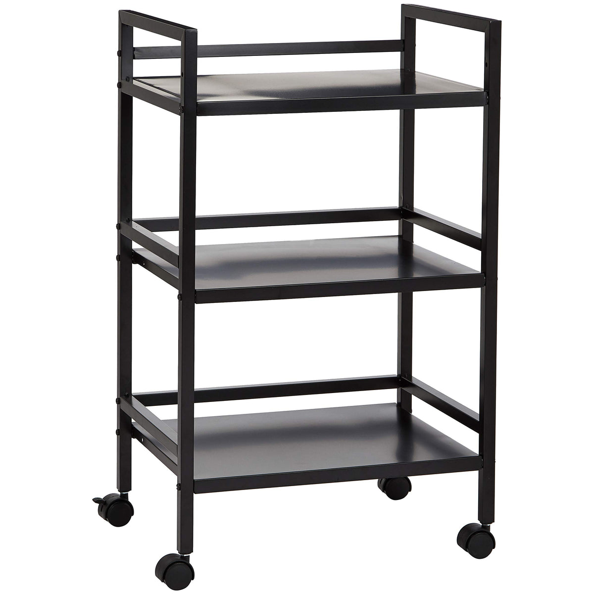 3-Tier Black Metal Rolling Utility Cart J763156