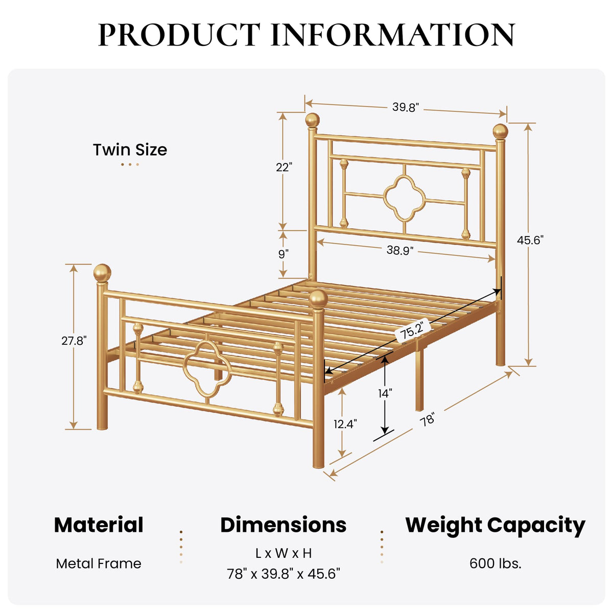 14 Inches Twin Size Metal Platform Bed Frame A47087