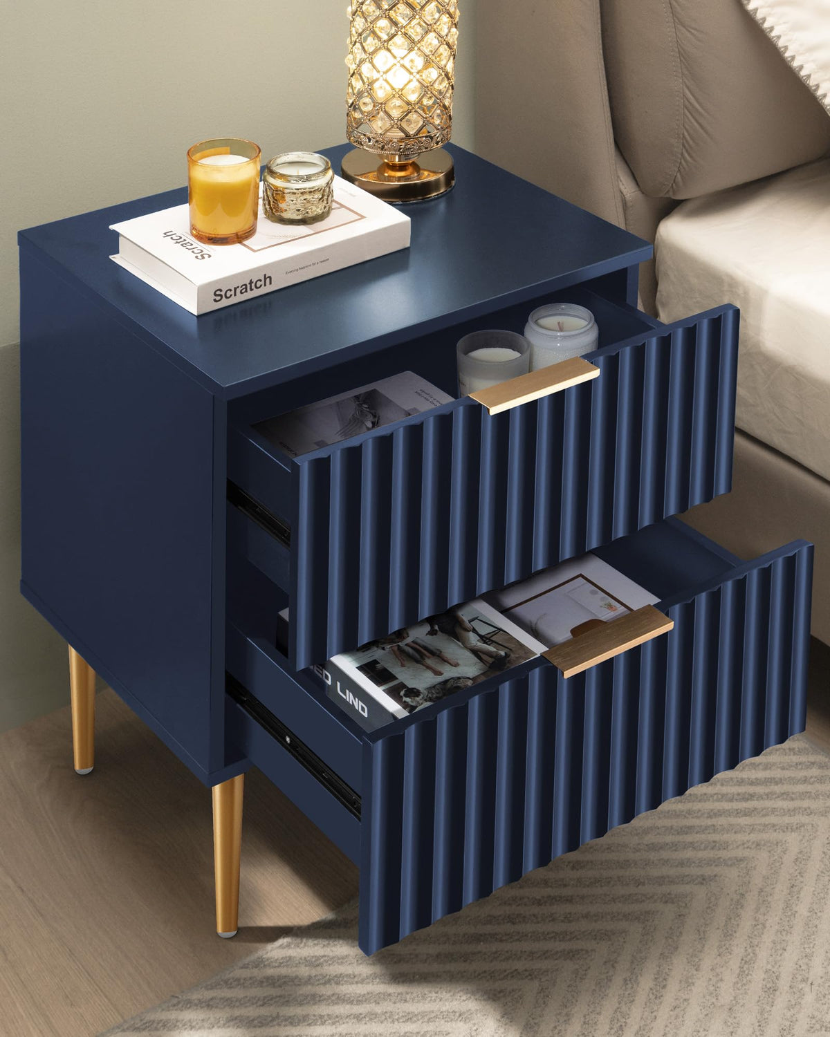 Glossy Nightstand Set of 2 with Drawers K948
