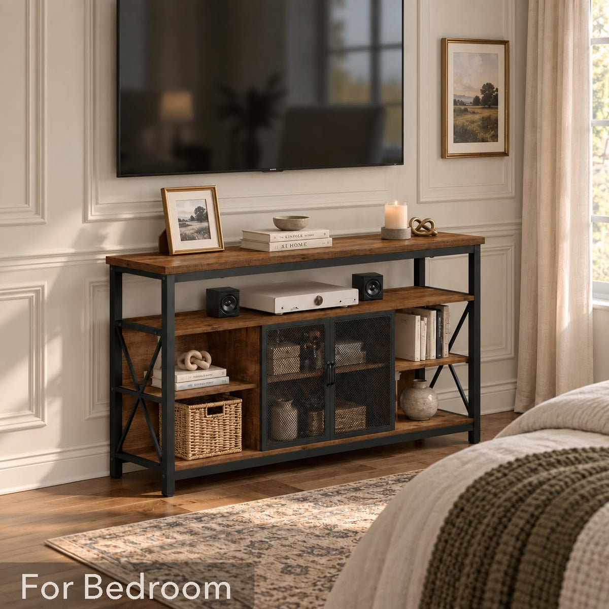 Tall Wood TV Stand with Storage Cabinet I561