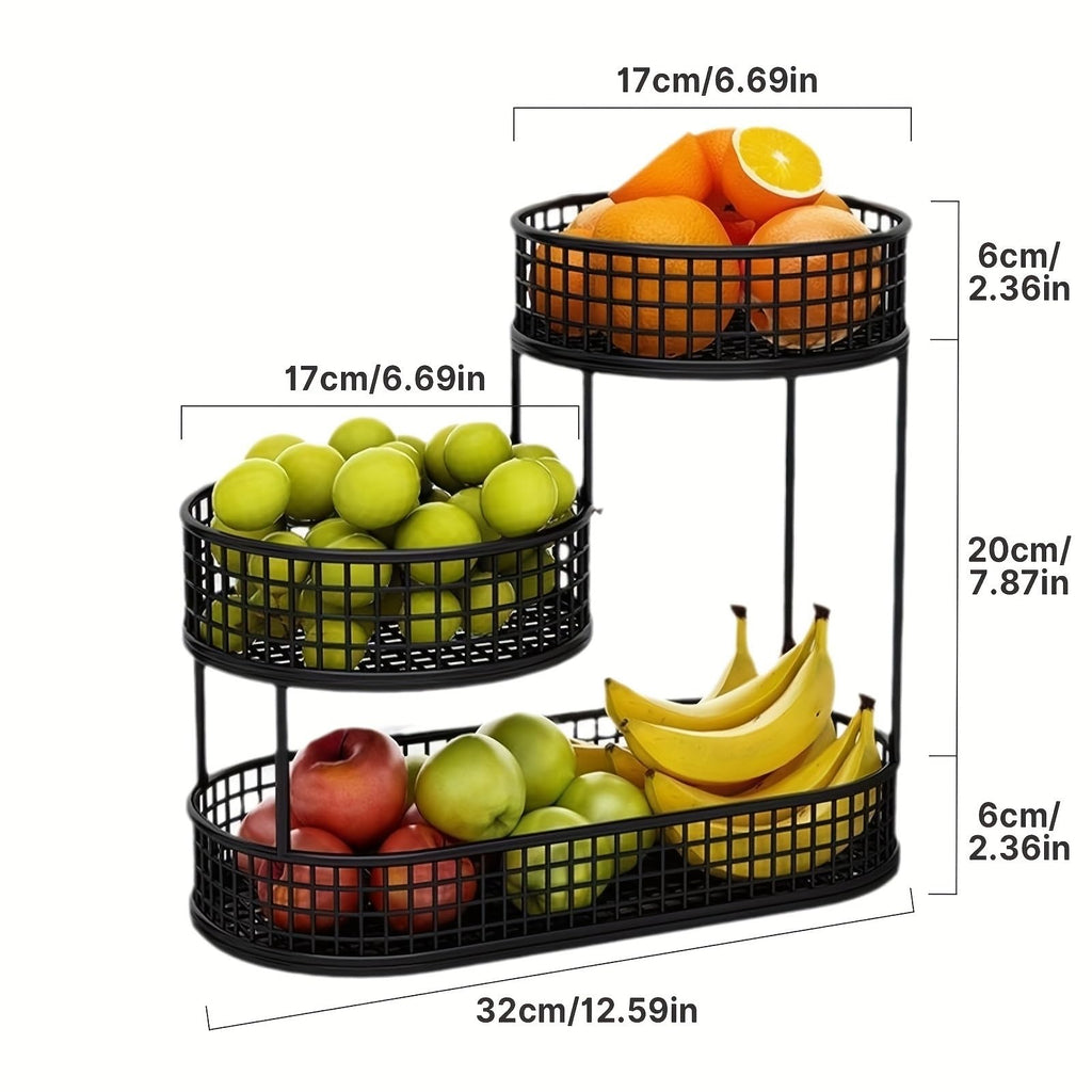 3-Tier Black Metal Fruit Basket with Cover C7621