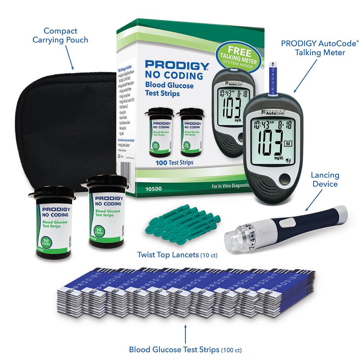 100ct Blood Glucose Test Strips with Talking Meter Starter Kit V52049