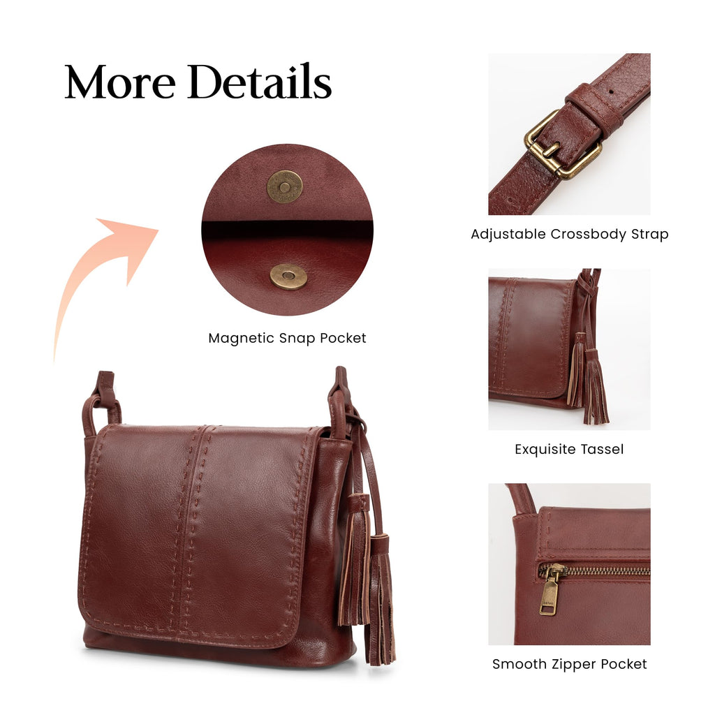 Vintage Leather Crossbody Bag with Multi-Pockets RFID D602