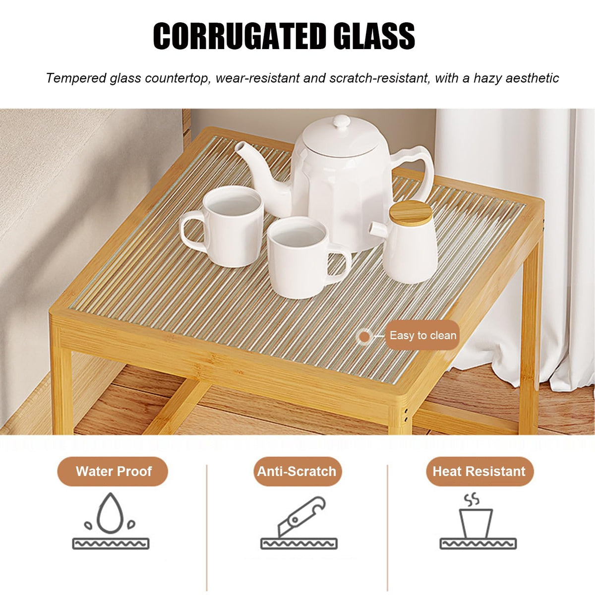 Set of 2 Square Glass Coffee Table with Bamboo Frame L16263