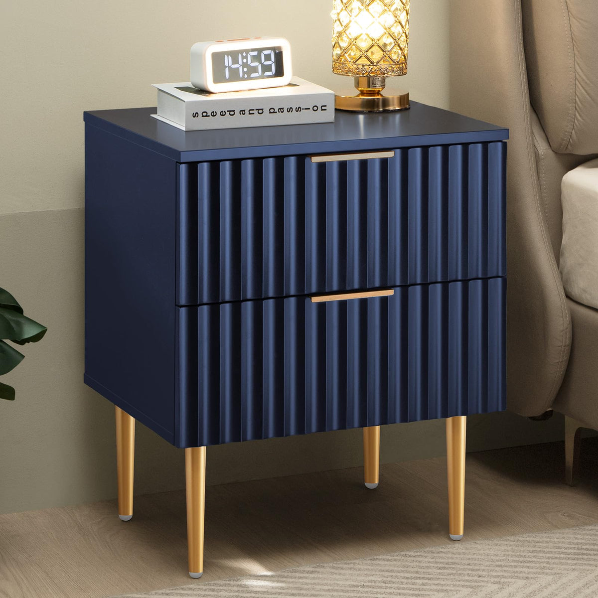 Glossy Nightstand Set of 2 with Drawers K948