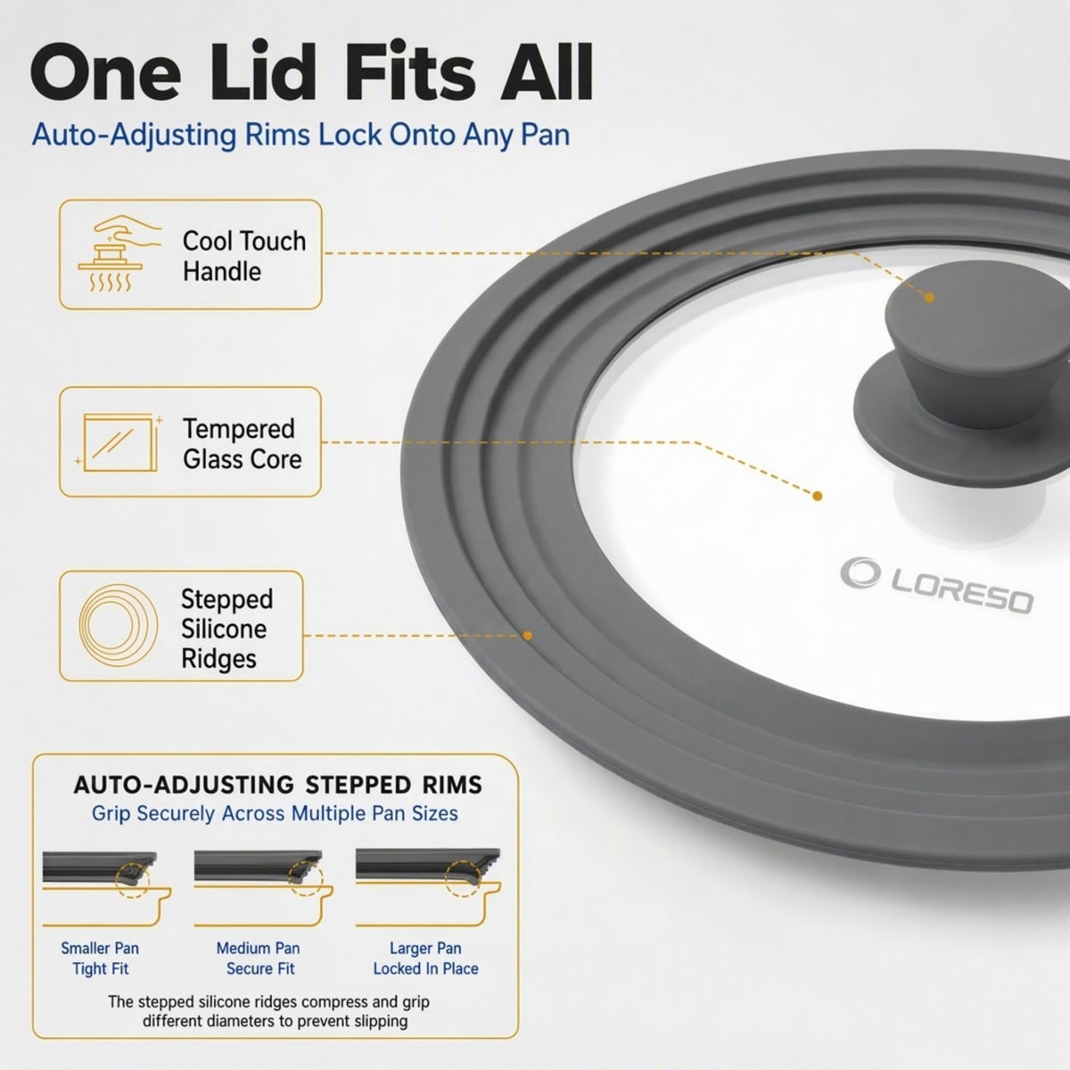 Universal Lid for Pots, Pans & Skillets, 7.5-11.5" U619939
