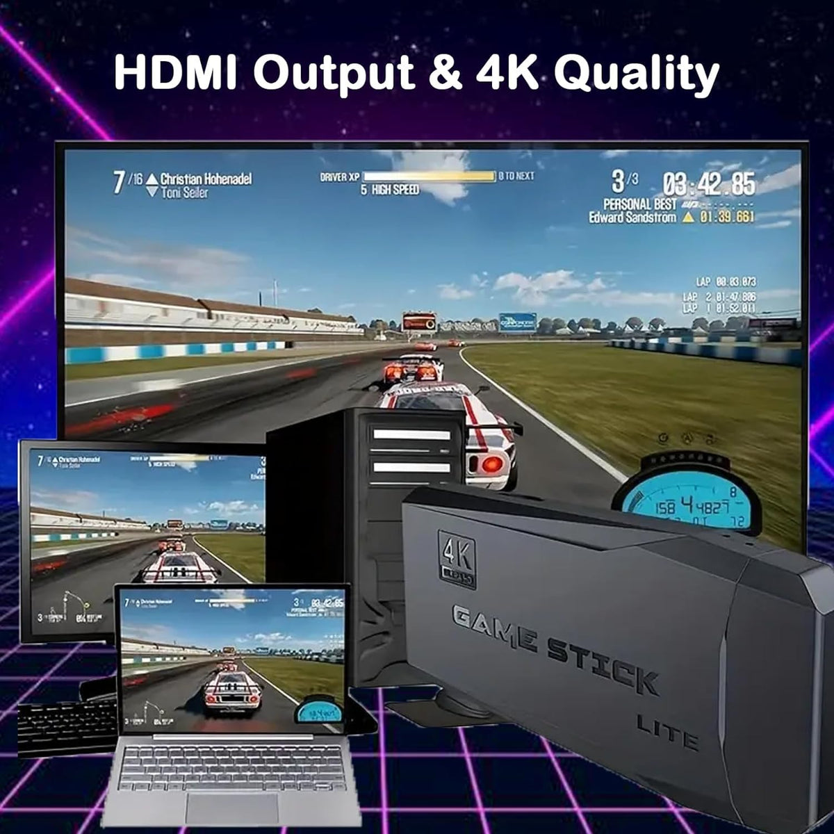 Plug and Play Retro Game Console with 4K HDMI Output, 2.4G Wireless Controllers, 64GB Memory Card S588933