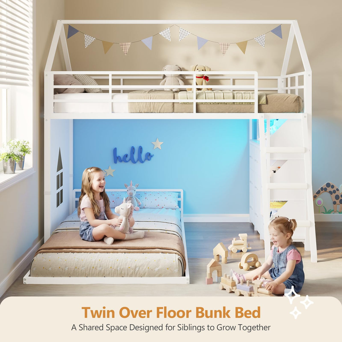 Twin Over Twin Bunk Bed with 6 Storage Drawers N256051