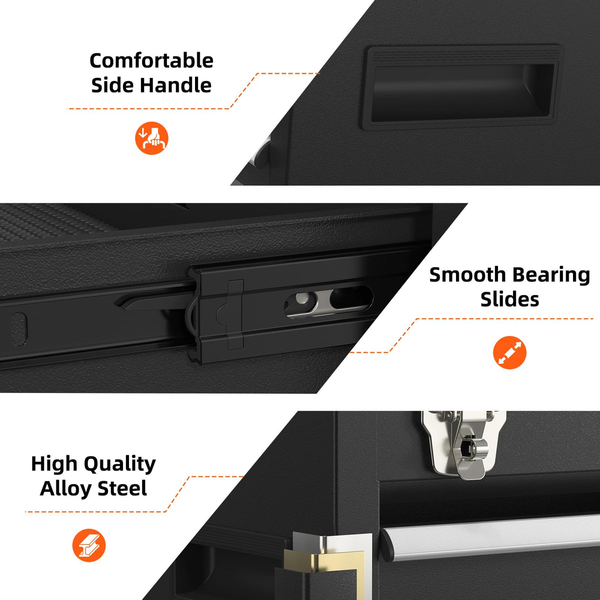 Black 3 Drawer Lockable Metal Tool Box N10964