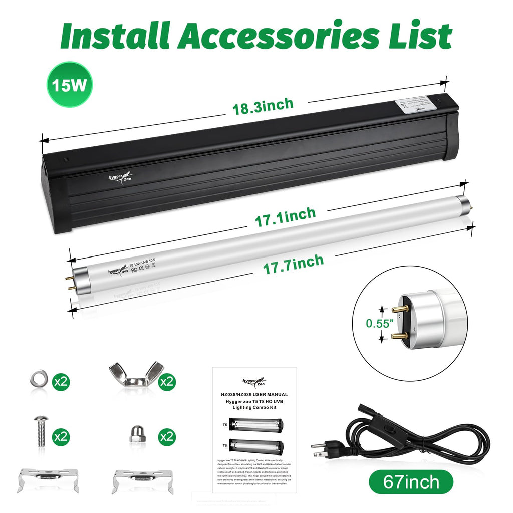 15W T8 UVB Reptile Light Fixture 18 Inch J89288