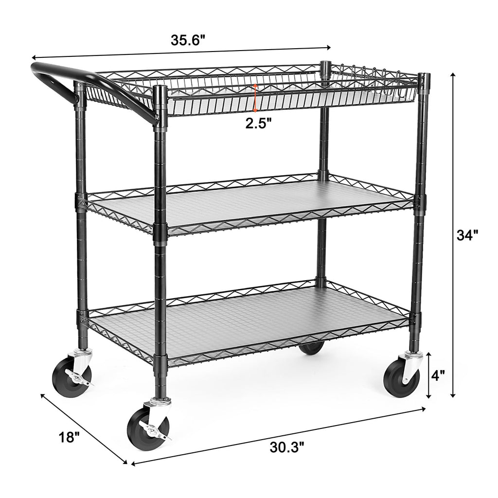 Heavy Duty 3 Tier Rolling Utility Cart with Wheels, Black G645657