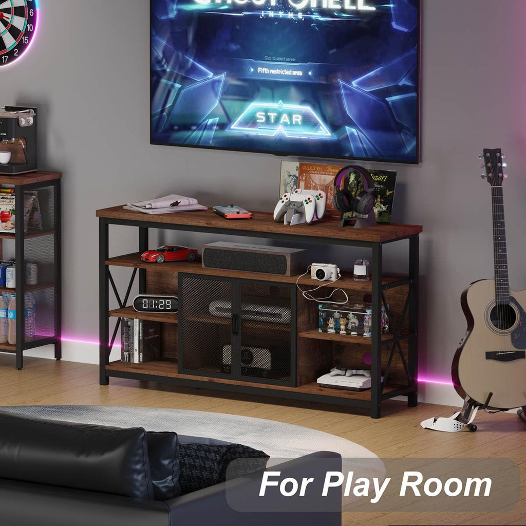 Tall Wood TV Stand with Storage Cabinet I561