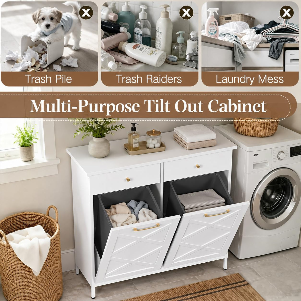 10 Gallon Metal Double Tilt Out Trash Can Cabinet Z8248
