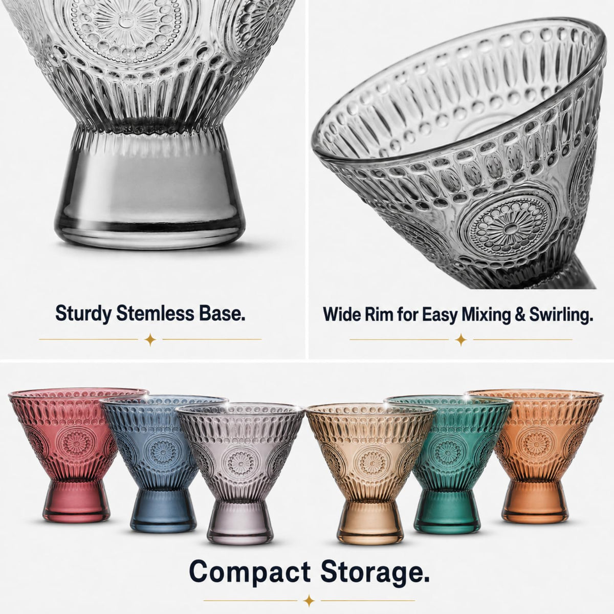 Stemless Martini & Cocktail Glasses Set of 6 P915