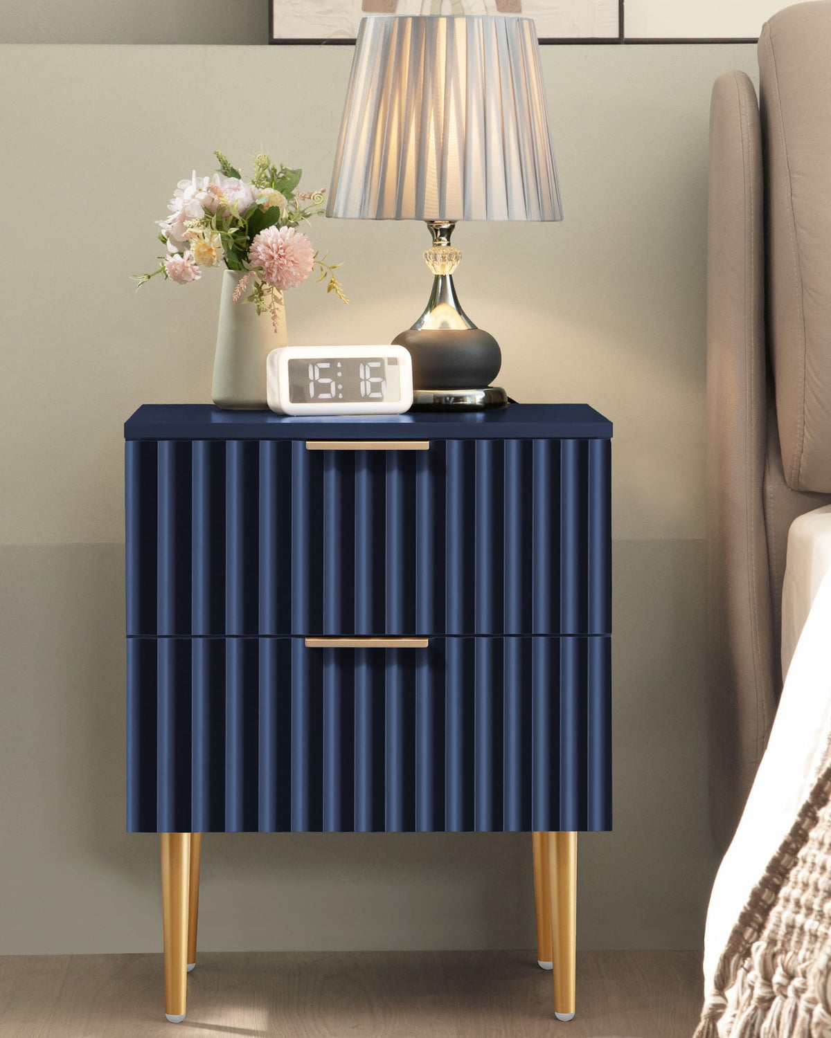 Glossy Nightstand Set of 2 with Drawers K948