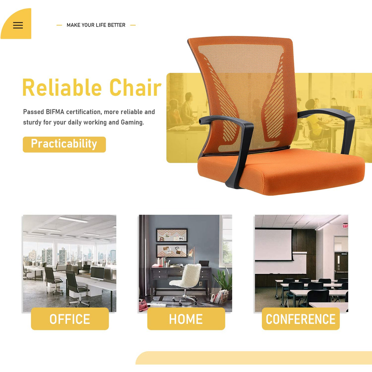 Orange Mid Back Mesh Ergonomic Office Chair with Armrest A11860
