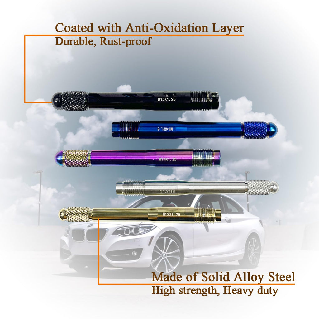10PC Alloy Steel Wheel Alignment Pins Kit M12x1.5/1.25/M14x1.5/1.25/M15*1.25 Lug Bolt Guide Tool K475070
