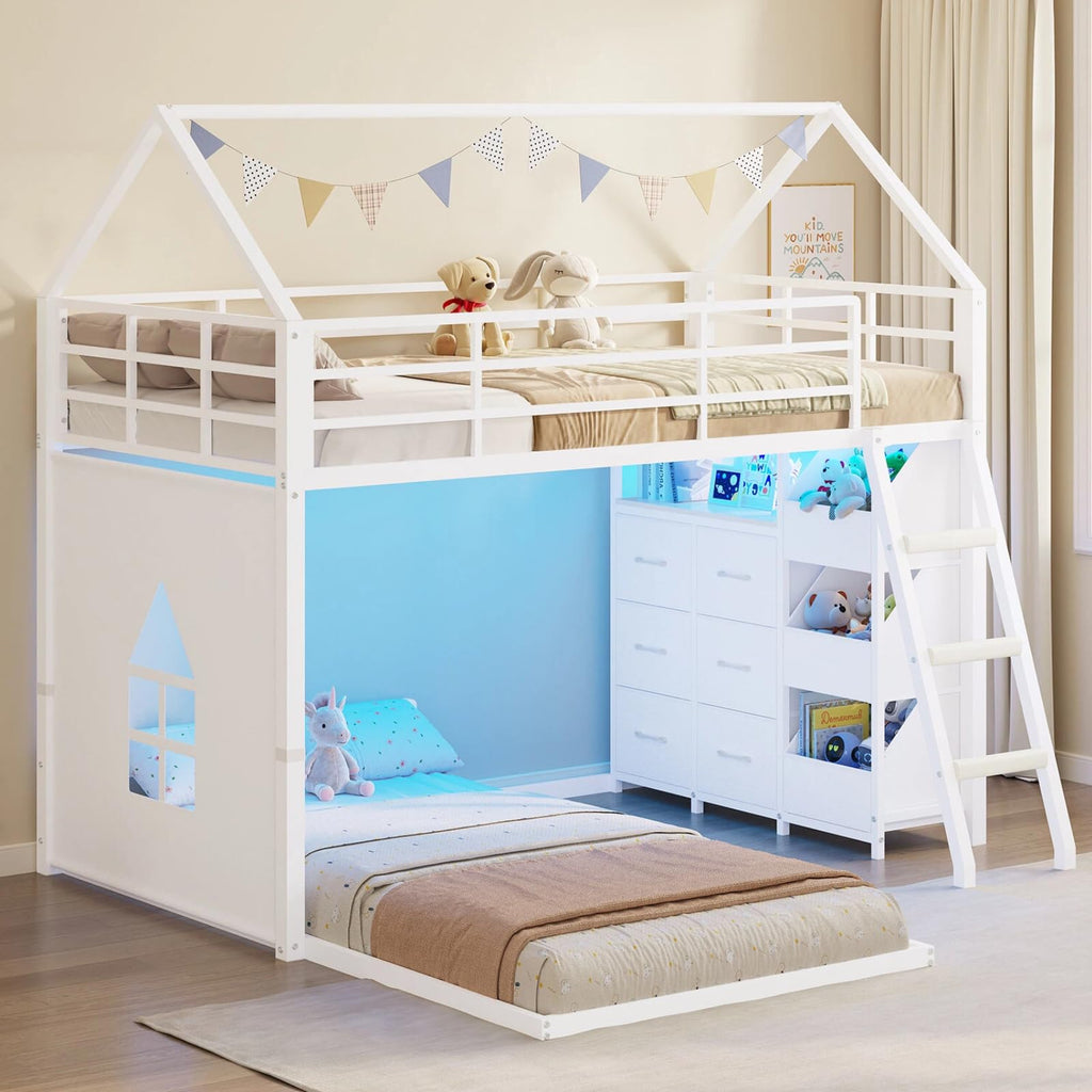 Twin Over Twin Bunk Bed with 6 Storage Drawers N256051
