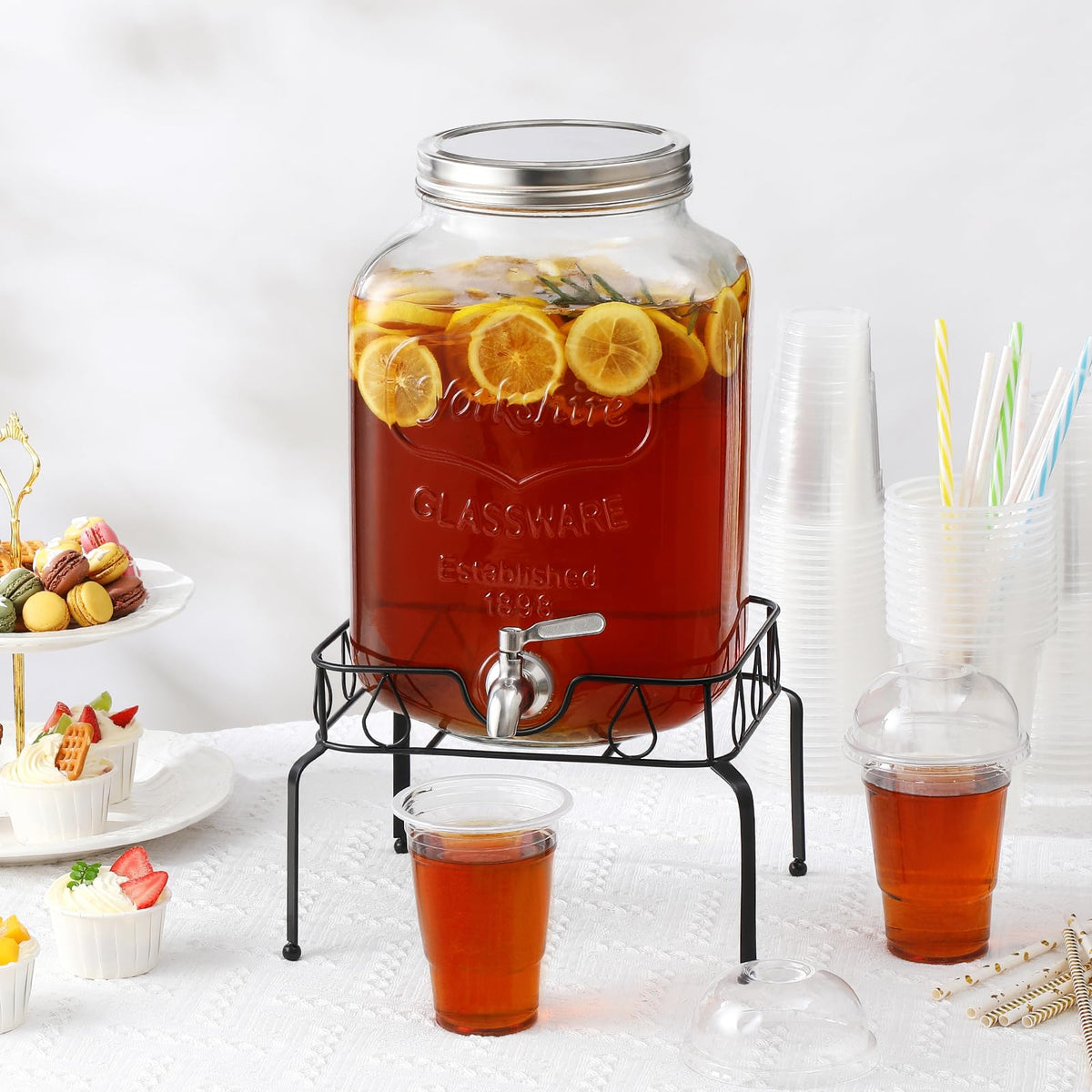 2 Gallon Glass Beverage Dispenser with Stand and Lid W73718