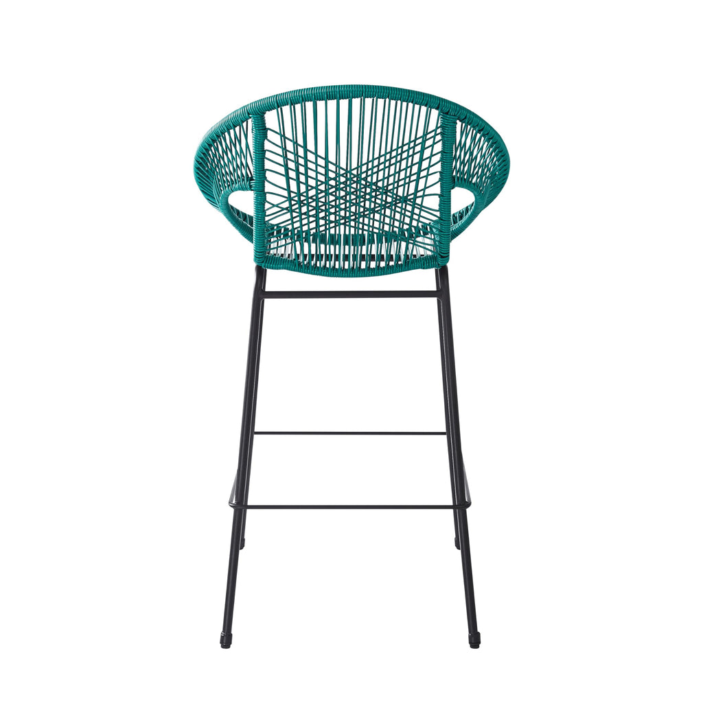 Teal Faux Wicker Outdoor Bar Stool Set of 2 P4344