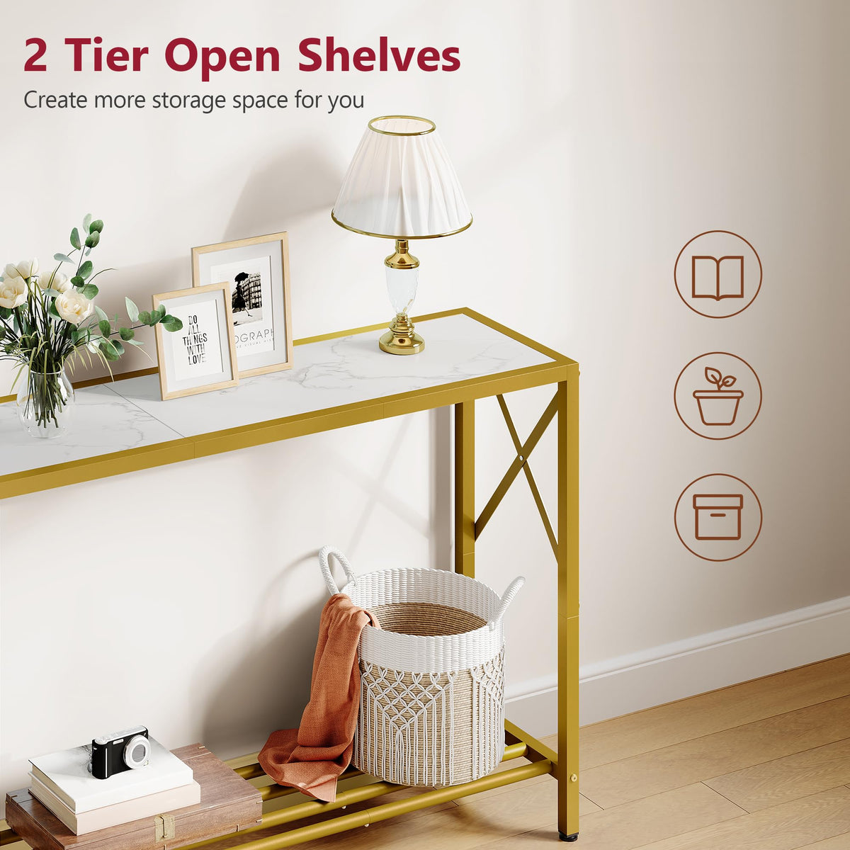 41.8" 2 Tier Gold Console Table with Shelves O367192
