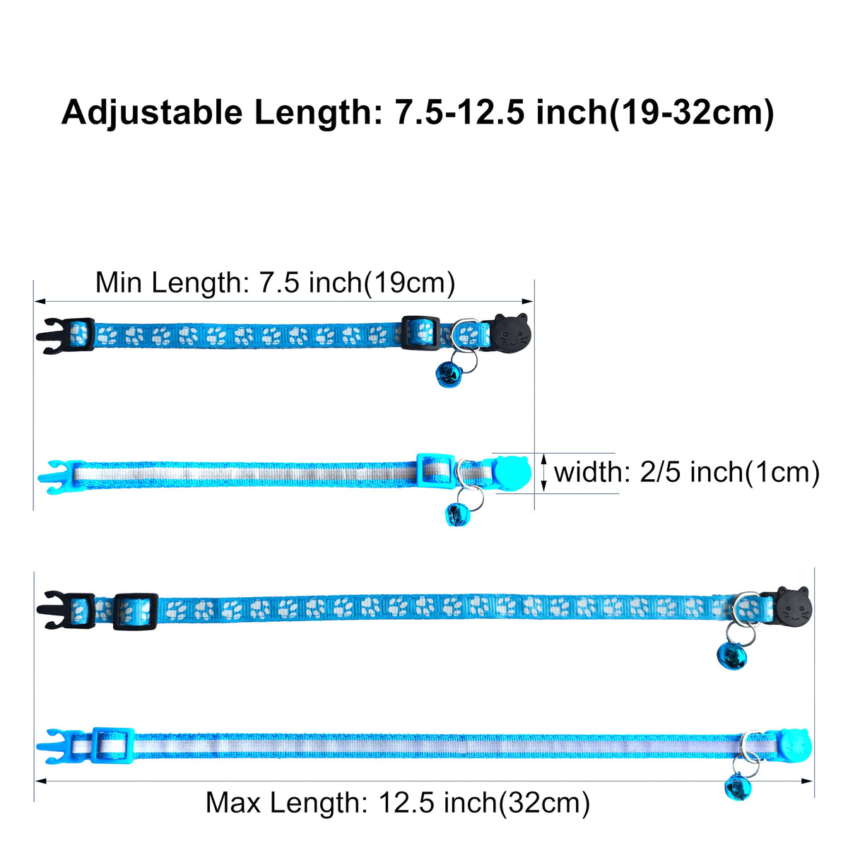2 Pack Breakaway Cat Collars with Bells, Reflective, Claw Print, Sky Blue V211