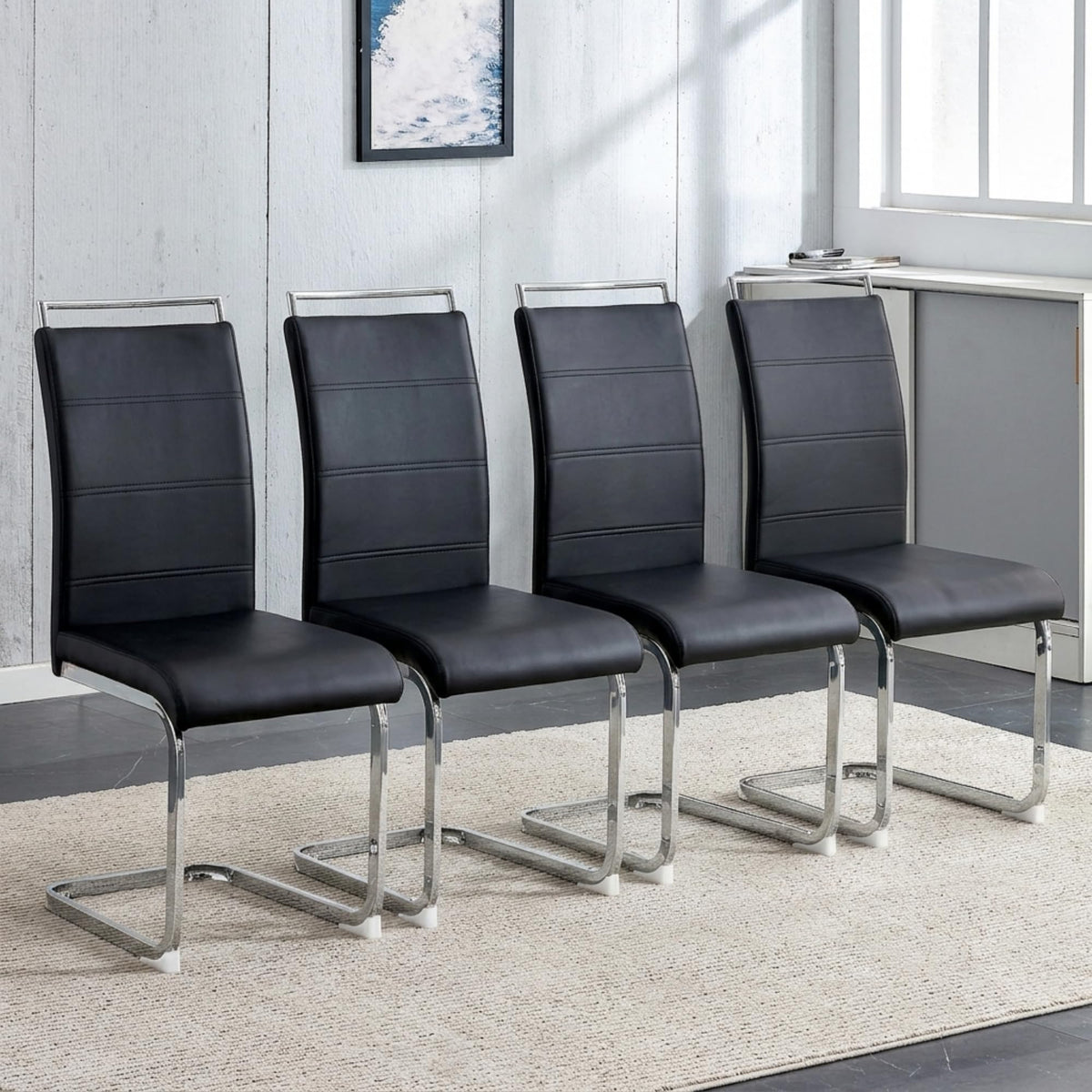 Black Faux Leather Dining Chairs Set of 4 Z958245