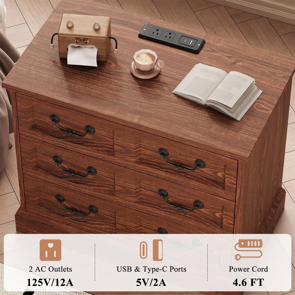 Cherry Wood Nightstand with Charging Station D616
