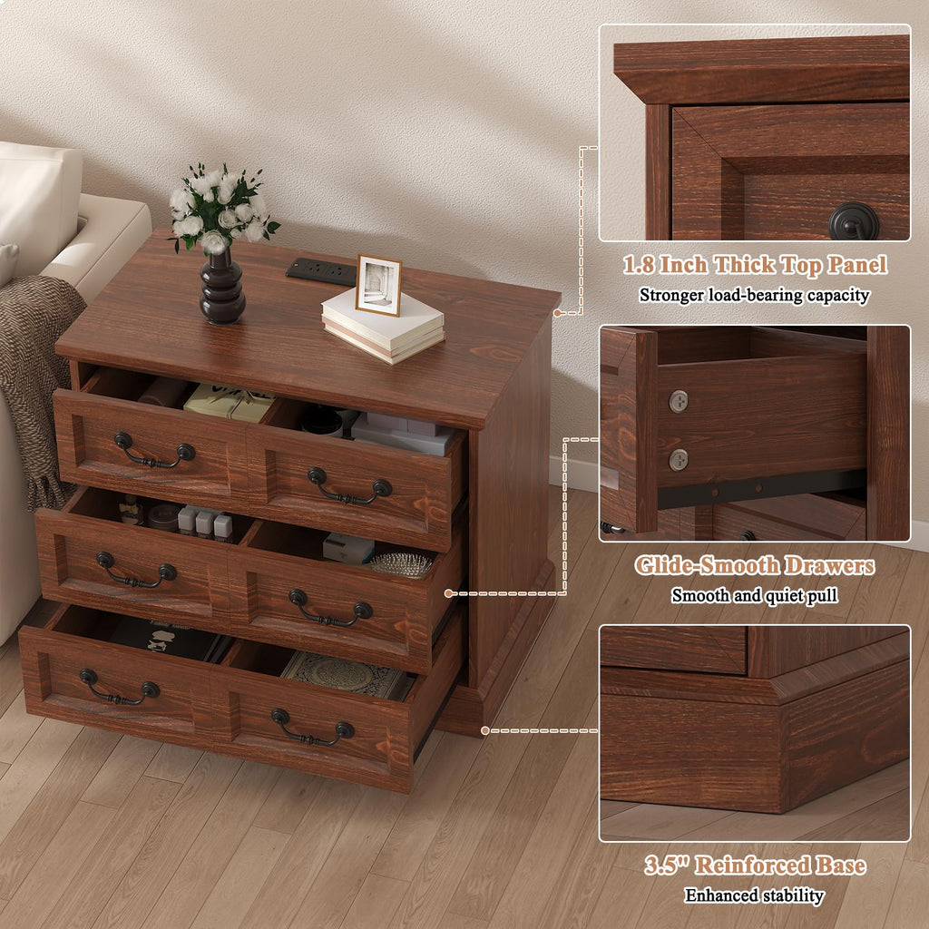 Cherry Wood Nightstand with Charging Station D616