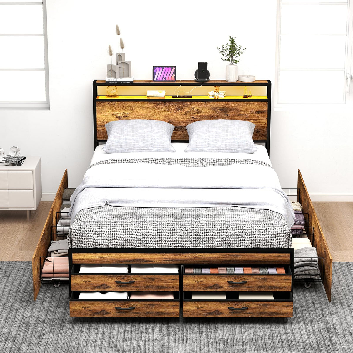 Queen Bed Frame with 8 Storage Drawers N32053