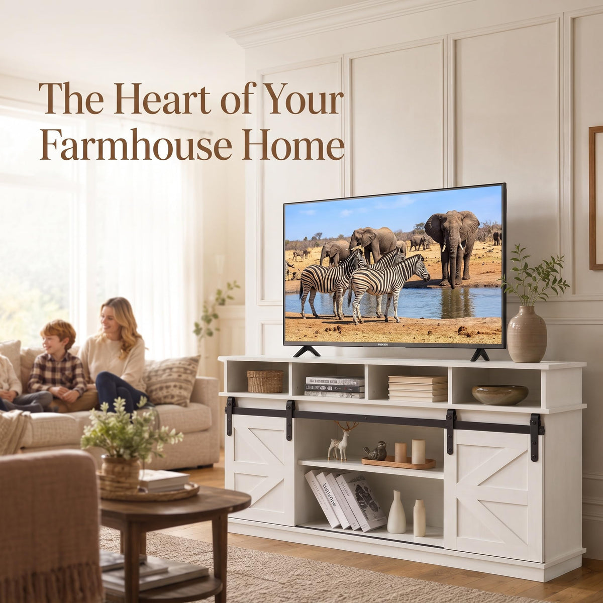 White 58" Farmhouse TV Stand with Sliding Barn Doors Z511167