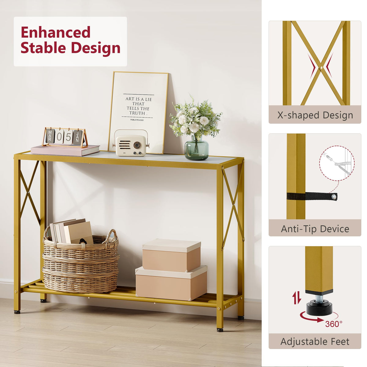 41.8" 2 Tier Gold Console Table with Shelves O367192