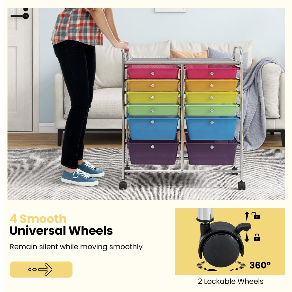 12 Drawer Rolling Storage Cart with Lockable Wheel X924