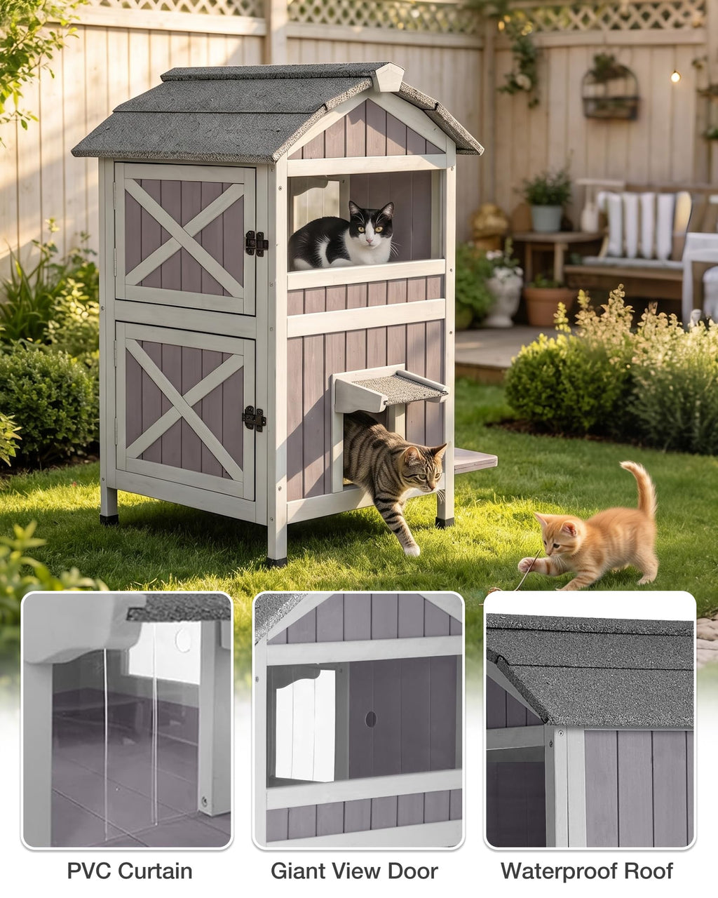 Weatherproof 2-Story Outdoor Cat House L875