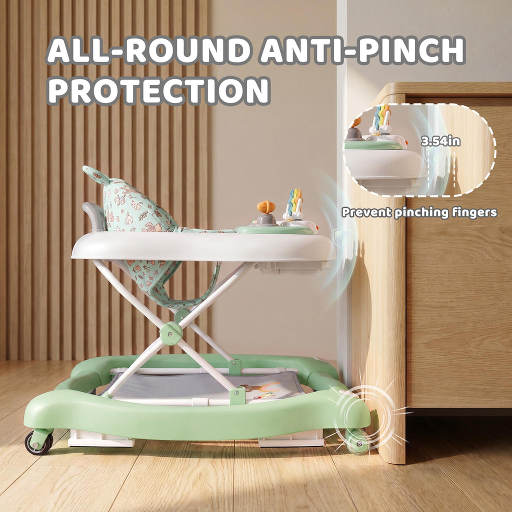 Foldable Baby Walker with Wheels, Music and Lights (Green) C13998