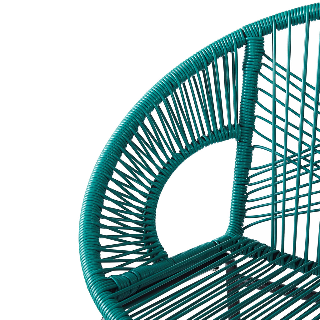 Teal Faux Wicker Outdoor Bar Stool Set of 2 P4344