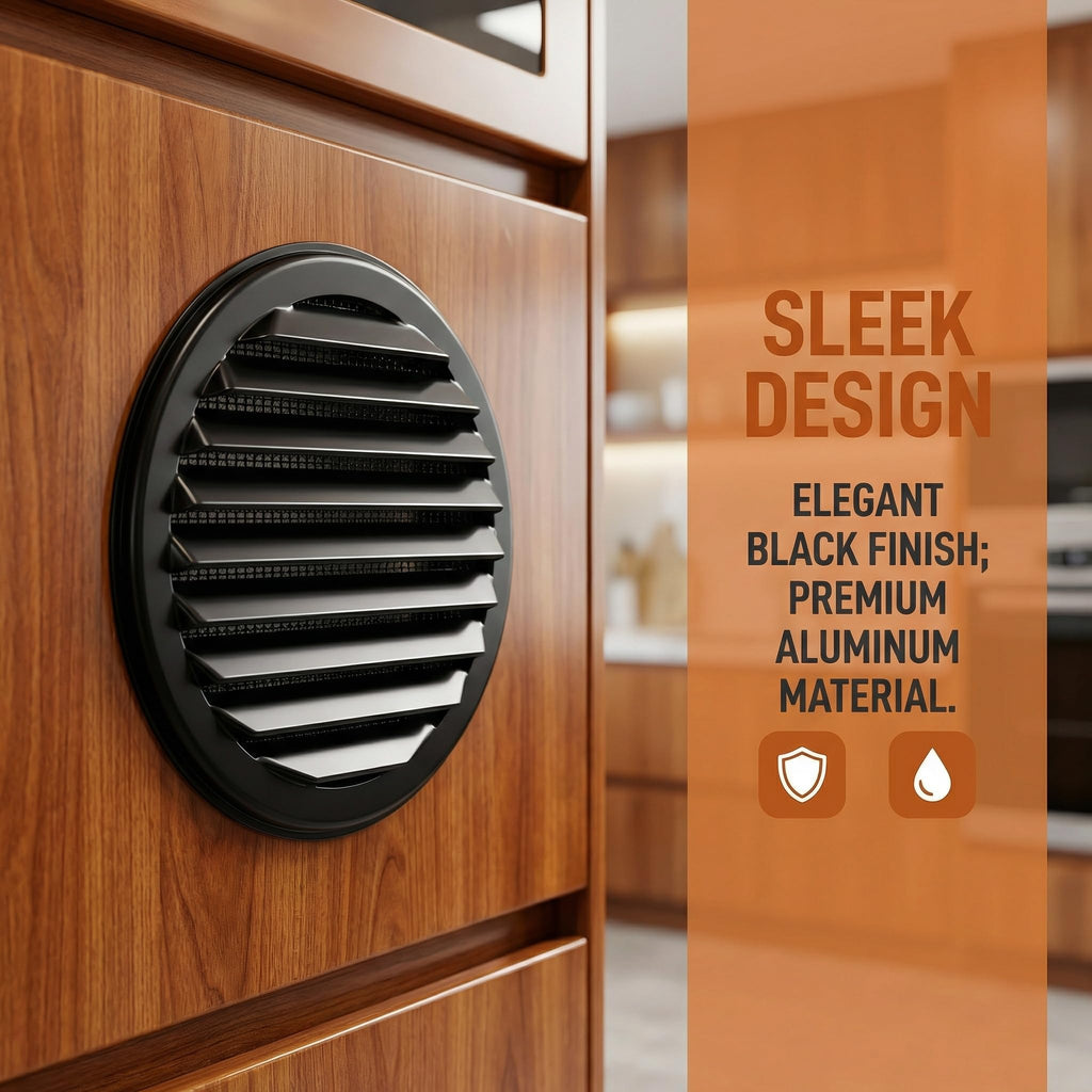 Black 2 Inches Round Aluminum Louver with Insect Screen B700841