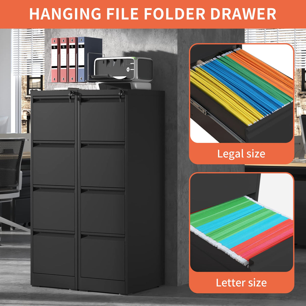 4 Drawer Black Metal File Cabinet with Lock G780988