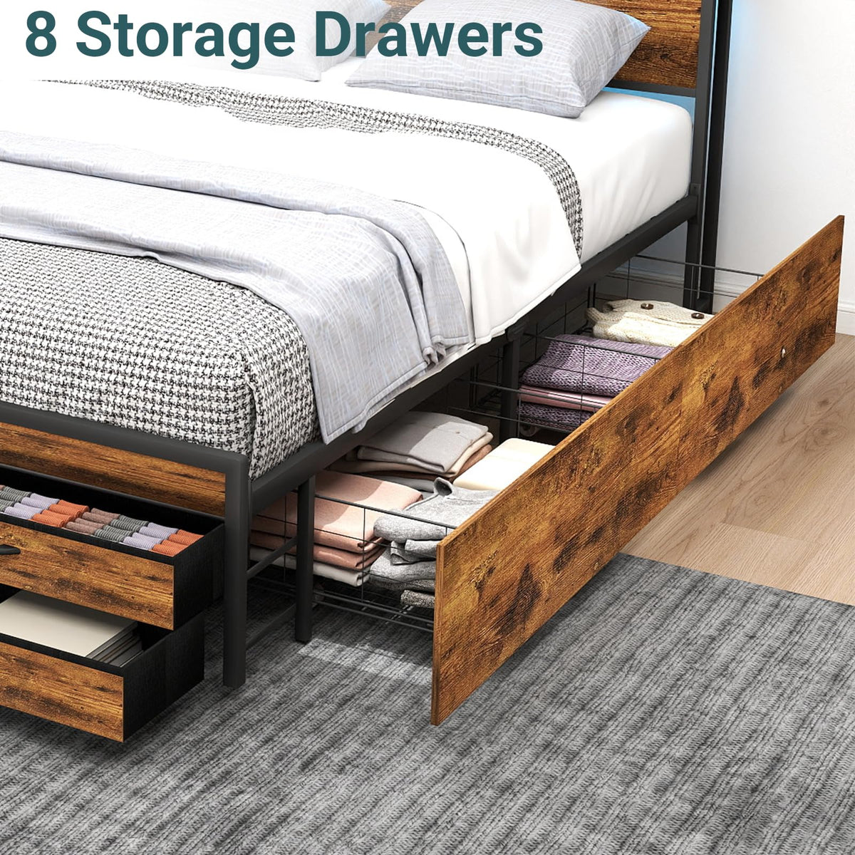 Queen Bed Frame with 8 Storage Drawers N32053