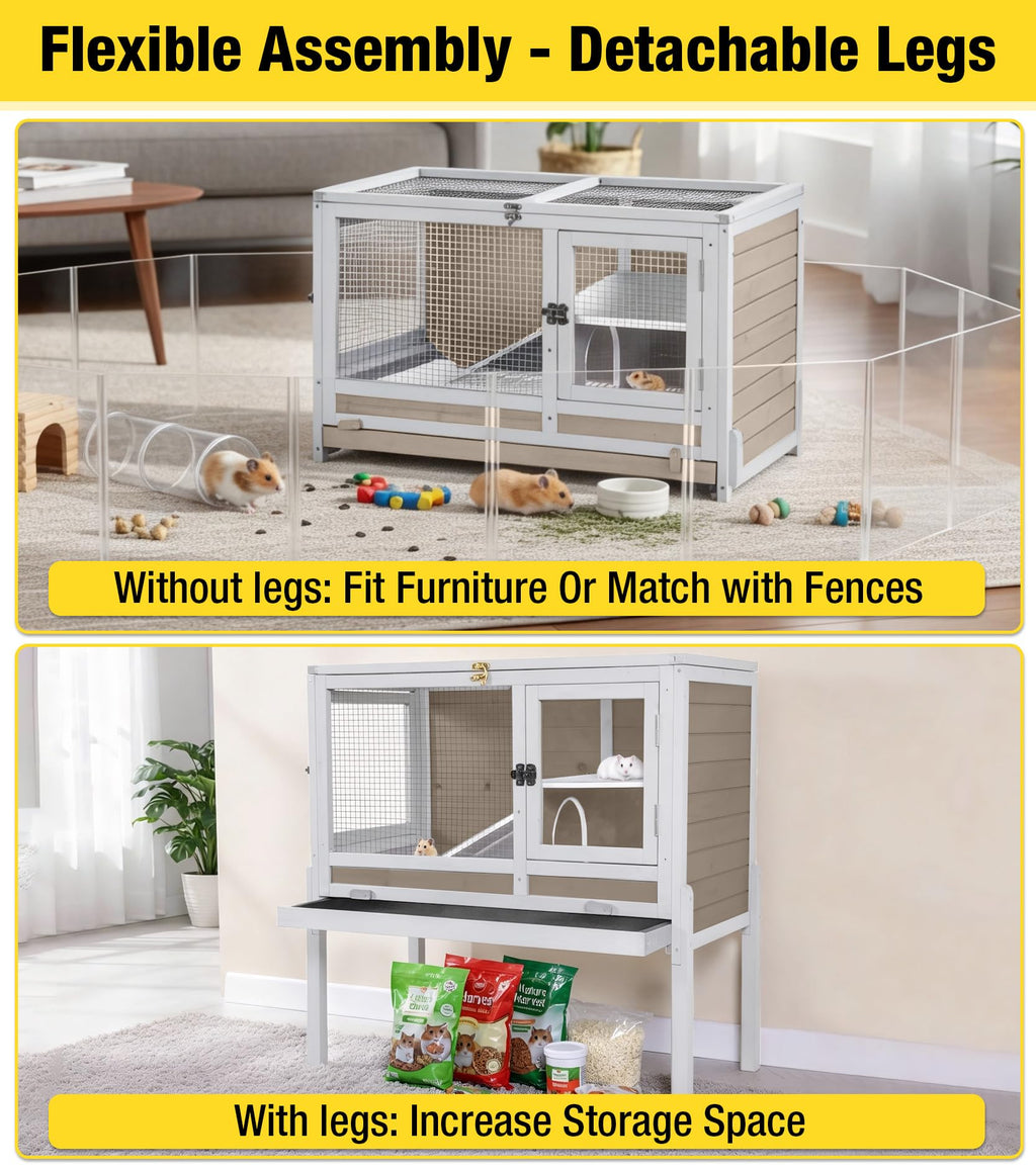 Brown Guinea Pig Cage with Sliding Tray and Ramp P123