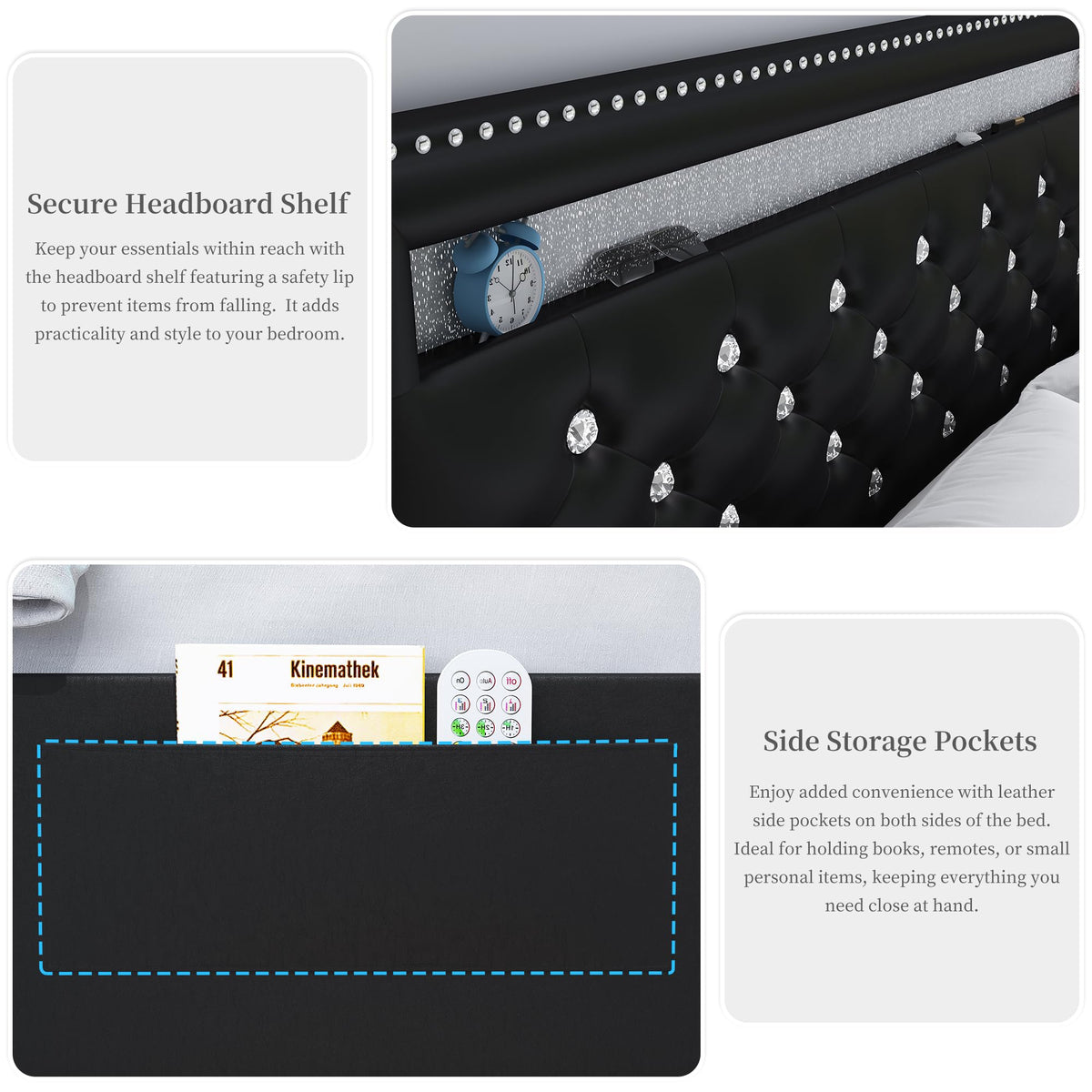 Full Platform Bed Frame with 2 Storage Drawers, Black B215146