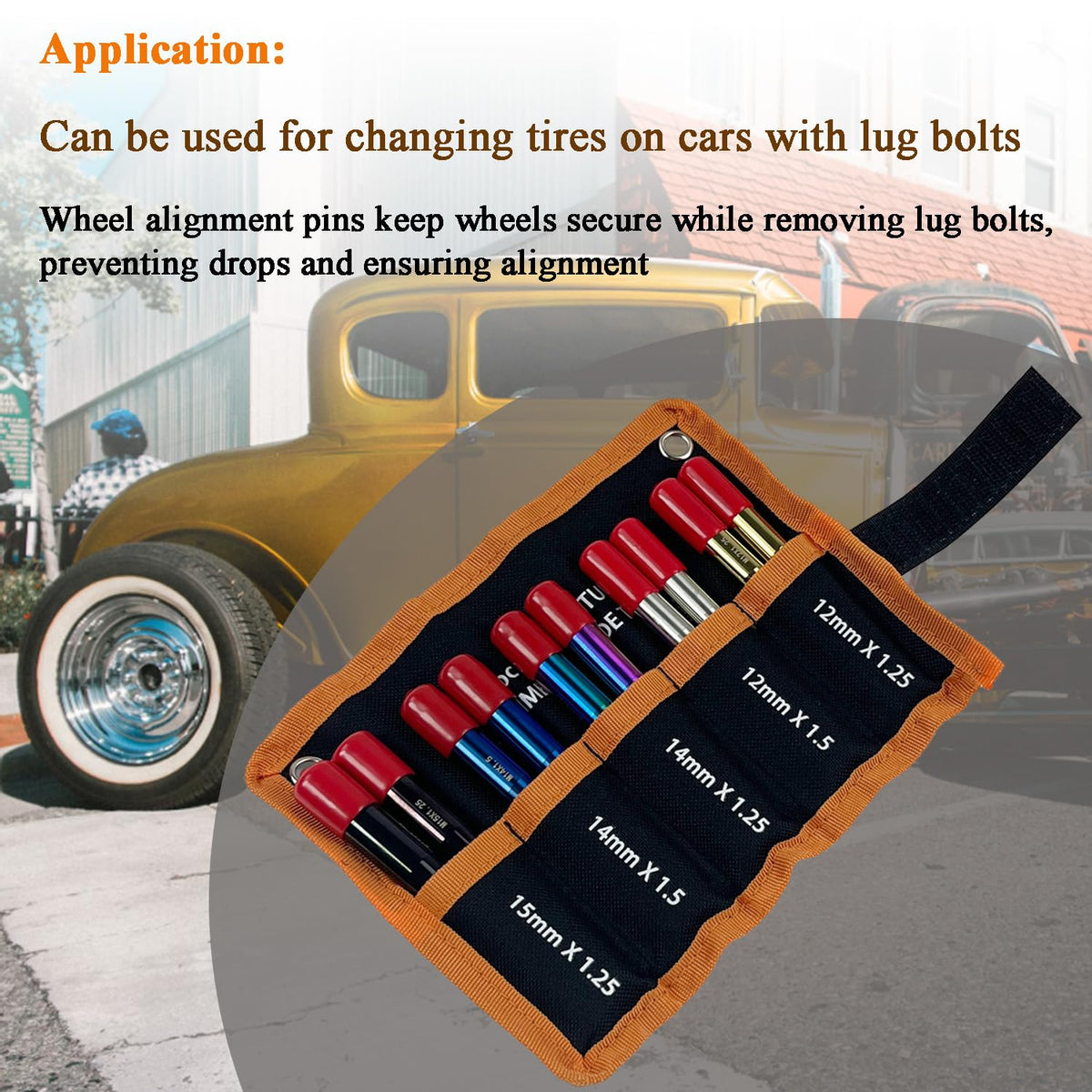 10PC Alloy Steel Wheel Alignment Pins Kit M12x1.5/1.25/M14x1.5/1.25/M15*1.25 Lug Bolt Guide Tool K475070