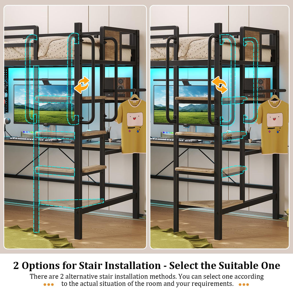 Twin Size Loft Bed with Desk and 5 Drawer W584