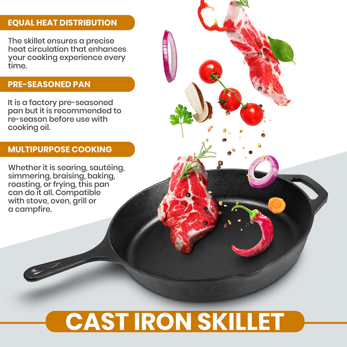 Cast Iron Skillet 10 Inch with Lid Black Y908542